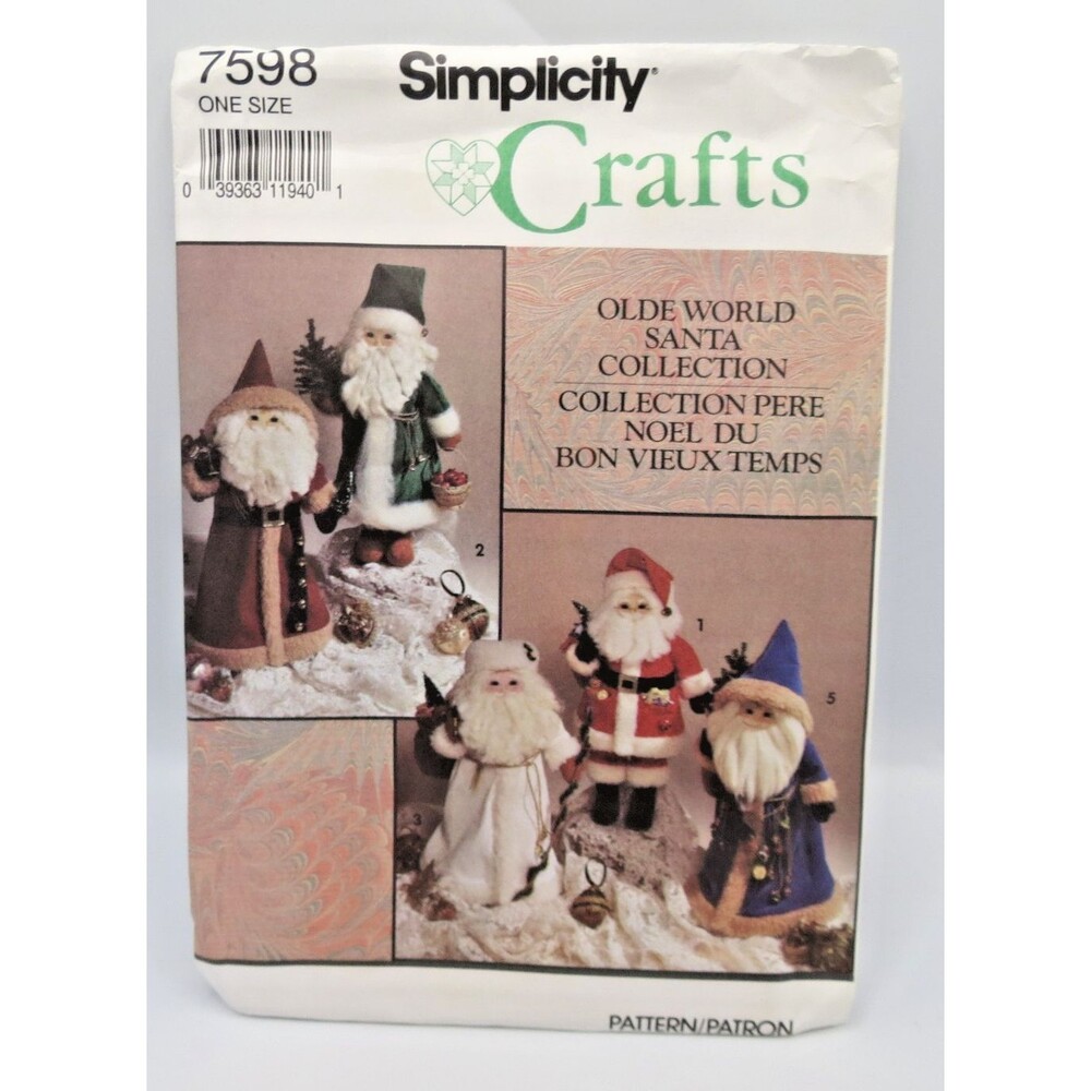 Simplicity Vintage Crafts Sewing Pattern #7598 Old World Santas 1991 Uncut